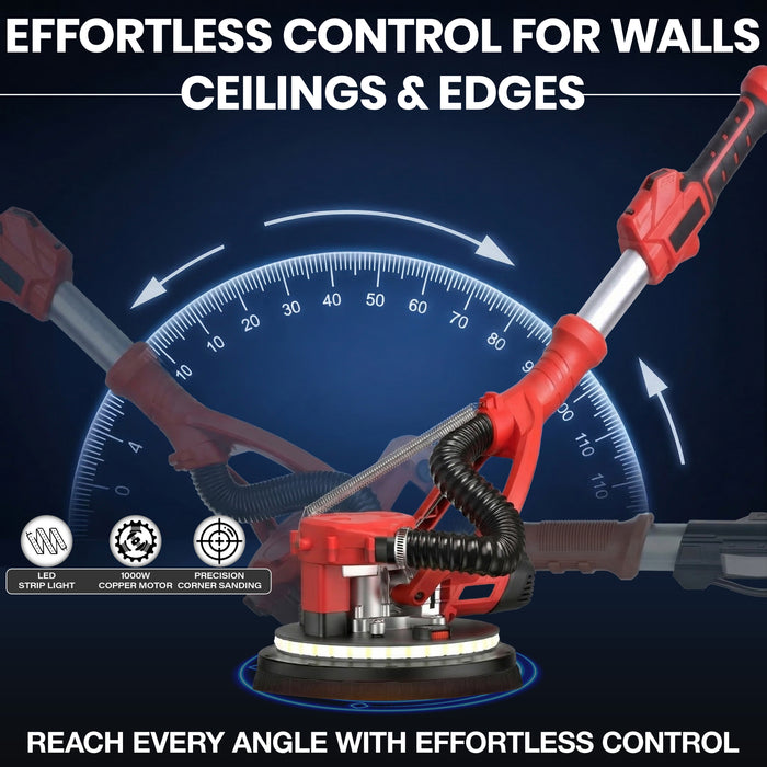 iBELL IBL LS25-85 Drywall Sander Long Handle 9"/215mm, 1000W Wall Sanding Machine with Auto Dust Vacuum System, Foldable & Extendable Handle, 900-1800 RPM Variable Speed Ceiling Sander - 6 Months Warranty
