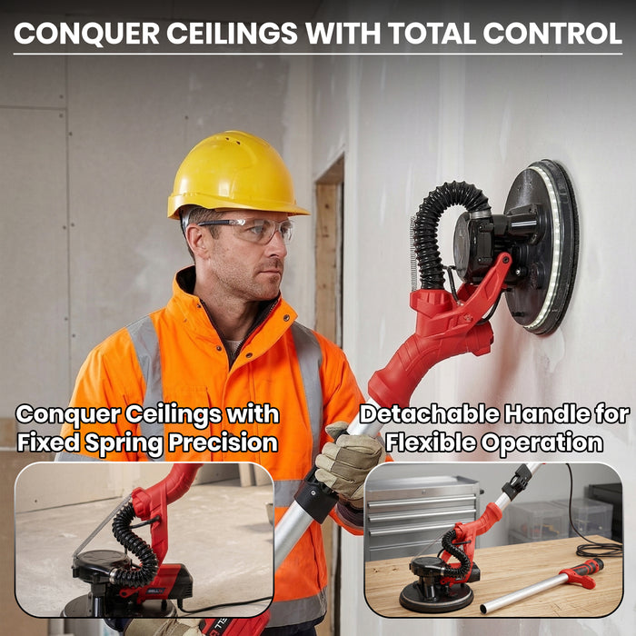 iBELL IBL LS25-85 Drywall Sander Long Handle 9"/215mm, 1000W Wall Sanding Machine with Auto Dust Vacuum System, Foldable & Extendable Handle, 900-1800 RPM Variable Speed Ceiling Sander - 6 Months Warranty