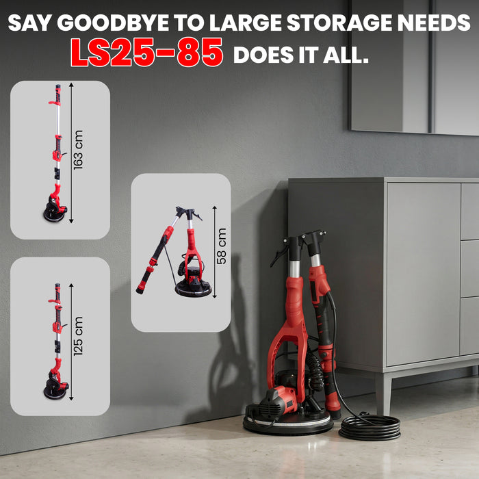 iBELL IBL LS25-85 Drywall Sander Long Handle 9"/215mm, 1000W Wall Sanding Machine with Auto Dust Vacuum System, Foldable & Extendable Handle, 900-1800 RPM Variable Speed Ceiling Sander - 6 Months Warranty