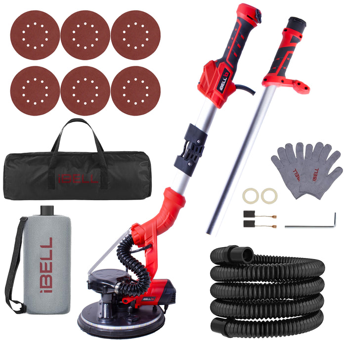 iBELL IBL LS25-85 Drywall Sander Long Handle 9"/215mm, 1000W Wall Sanding Machine with Auto Dust Vacuum System, Foldable & Extendable Handle, 900-1800 RPM Variable Speed Ceiling Sander - 6 Months Warranty