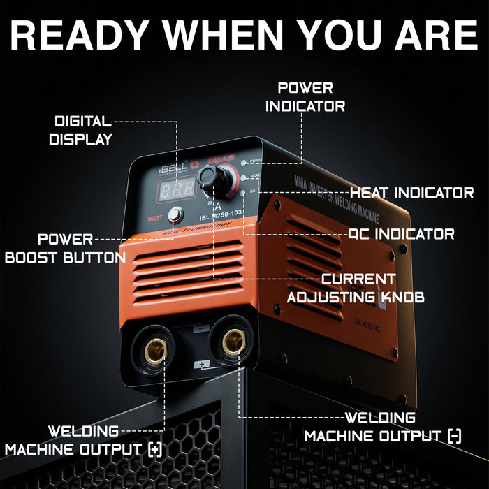 iBELL Inverter ARC Welding Machine (IGBT)M250-103,  250A with Hot Start,Anti-Stick,Arc Force,Power Boost Functions- 1 Year Warranty