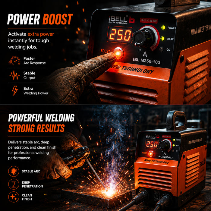 iBELL Inverter ARC Welding Machine (IGBT)M250-103,  250A with Hot Start,Anti-Stick,Arc Force,Power Boost Functions- 1 Year Warranty