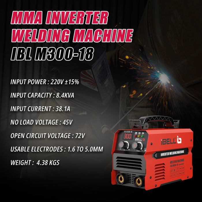 IBELL Inverter ARC Welding Machine (IGBT) M300-18, 300A with Built-in Hot Start, Anti-Stick, and Adjustable Arc Force Functions