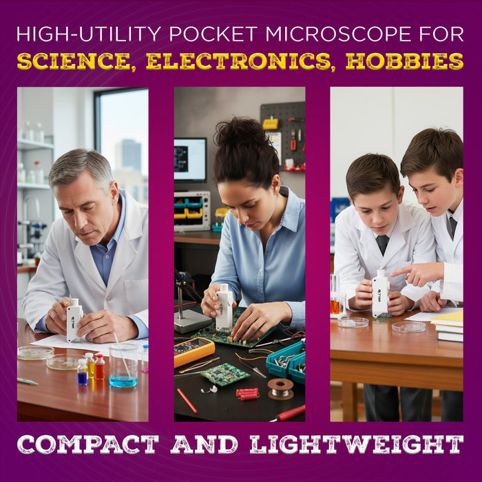 iBELL Professional Pocket Microscope IBL-ML16-20, 160X–200X Magnification with LED Light, ABS Body, Compact Handheld Microscope for Inspection and Education