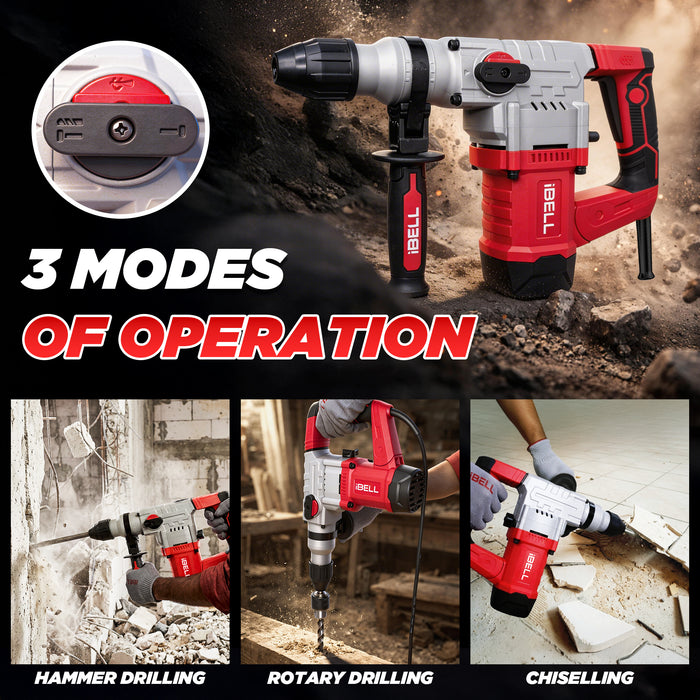 iBELL IBL RH32-50 Rotary Hammer Drill  1500W  Concrete Drilling Machine |SDS Plus 32mm| 950 RPM 4500 BPM Heavy Duty Hammer Drill | 3 Mode Drilling, Hammer Drilling & Chiselling Tool