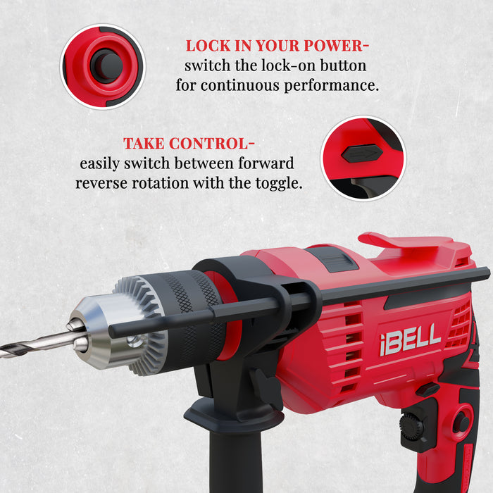 IBELL Impact Drill ID13-75, 650W, Copper Armature, Chuck 13mm, 2800 RPM, 2 mode selector, Forward/Reverse with variable speed