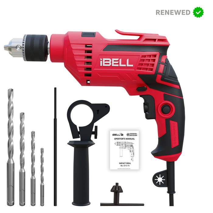 RENEWED - IBELL Impact Drill ID13-75, 650W, Copper Armature, Chuck 13mm, 2800 RPM, 2 mode selector, Forward/Reverse with variable speed