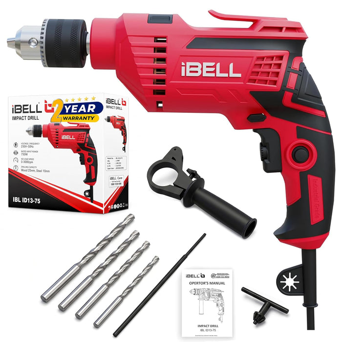 IBELL Impact Drill ID13-75, 650W, Copper Armature, Chuck 13mm, 2800 RPM, 2 mode selector, Forward/Reverse with variable speed 2 Year Warranty
