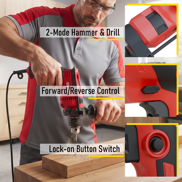 IBELL Impact Drill ID13-75, 650W, Copper Armature, Chuck 13mm, 2800 RPM, 2 mode selector, Forward/Reverse with variable speed 2 Year Warranty
