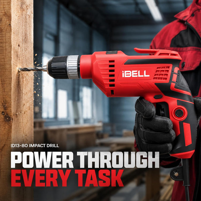IBELL ID13-80 | 650W Impact Drill Machine | 13mm Keyless Chuck | 2800 RPM | Copper Armature | 2-Speed | 2-Mode | Forward/Reverse | Variable Speed | Drill Bits & Accessories | 24 Months Warranty