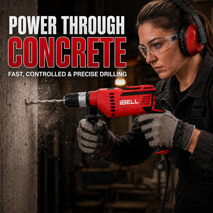 IBELL ID13-80 | 650W Impact Drill Machine | 13mm Keyless Chuck | 2800 RPM | Copper Armature | 2-Speed | 2-Mode | Forward/Reverse | Variable Speed | Drill Bits & Accessories | 24 Months Warranty