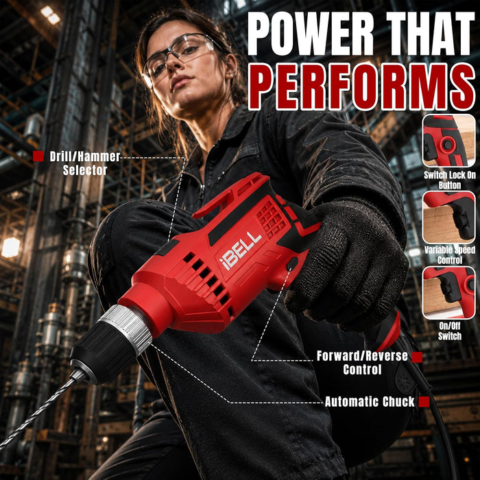 IBELL ID13-80 | 650W Impact Drill Machine | 13mm Keyless Chuck | 2800 RPM | Copper Armature | 2-Speed | 2-Mode | Forward/Reverse | Variable Speed | Drill Bits & Accessories | 24 Months Warranty