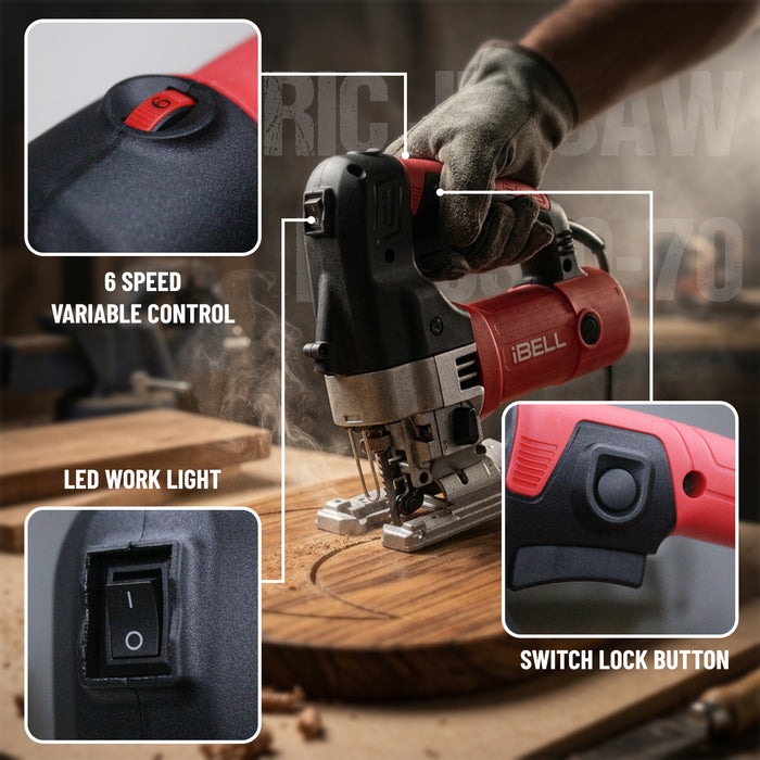 iBELL JS10-70 Jig Saw 700W, 500-3000rpm, Bevel Cutting, Variable Speed - 6 Months Warranty