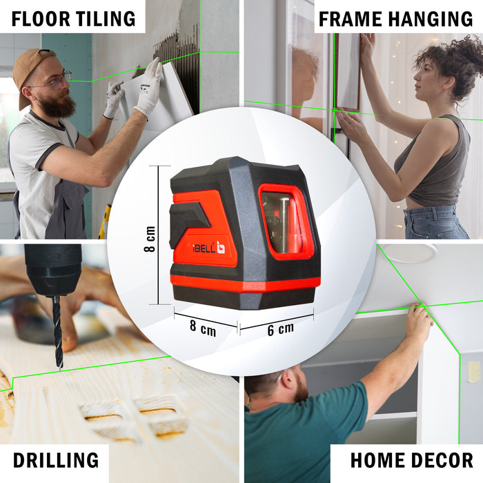 iBELL IBL LL2-40 Professional Green Beam Self-Leveling 40m/131ft 2-Line Laser Level, 1 Horizontal & 1 Vertical, High Precision ±1mm, Pulse Mode, IP54, with 2xAA Batteries for Home, DIY & Professional Use