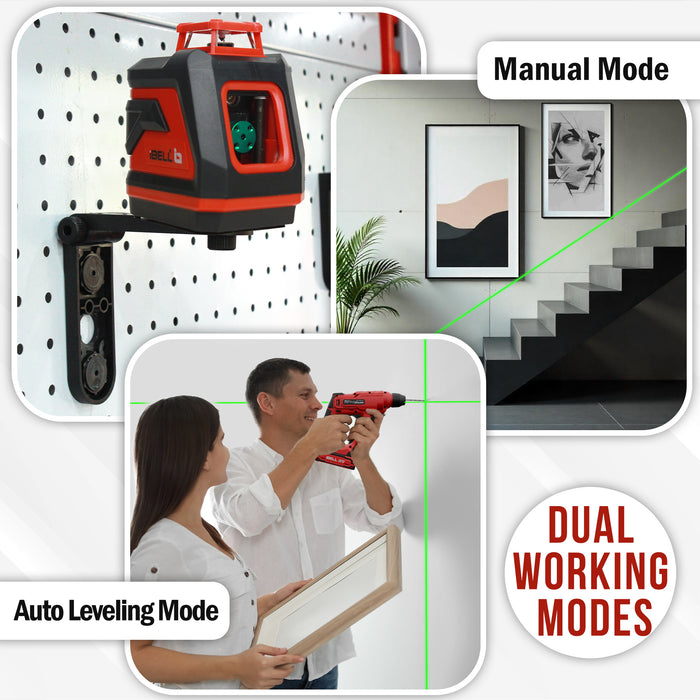 iBELL IBL LL5-45 Professional Green Beam Self-Leveling 45m/131ft 5-Line Laser Level, 4 Horizontal & 1 Vertical, High Precision ±0.3mm/m, IP54 Waterproof, with 2xAA Batteries for Home, DIY & Professional Use