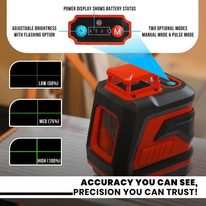 iBELL IBL LL5-45 Professional Green Beam Self-Leveling 45m/131ft 5-Line Laser Level, 4 Horizontal & 1 Vertical, High Precision ±0.3mm/m, IP54 Waterproof, with 2xAA Batteries for Home, DIY & Professional Use