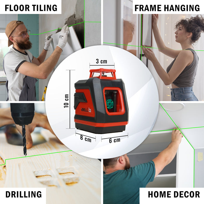 iBELL IBL LL5-45 Professional Green Beam Self-Leveling 45m/131ft 5-Line Laser Level, 4 Horizontal & 1 Vertical, High Precision ±0.3mm/m, IP54 Waterproof, with 2xAA Batteries for Home, DIY & Professional Use