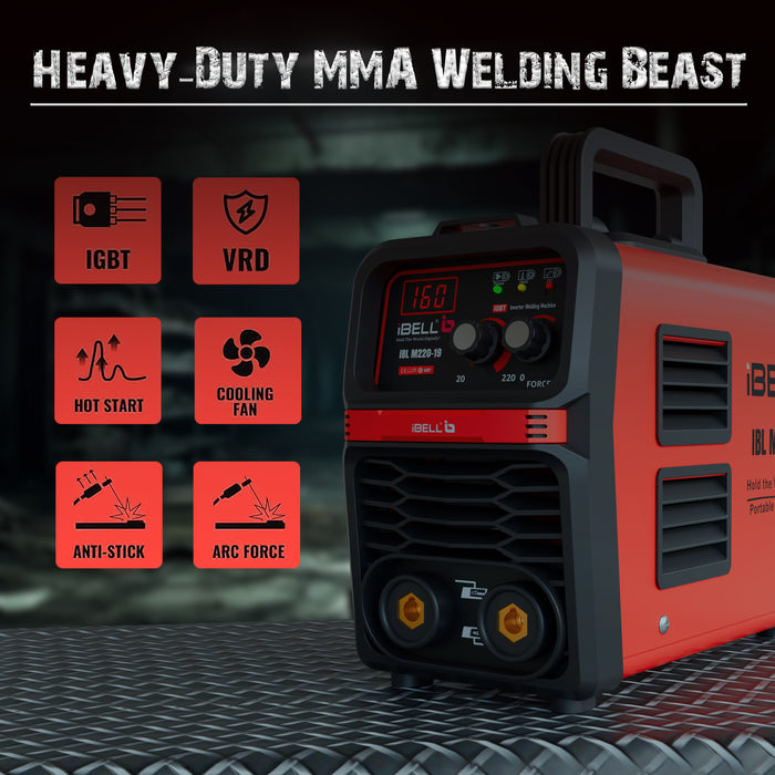 iBELL IBL M220-19 Inverter ARC Welding Machine | 220A, VRD, Anti-Stick, Adjustable Arc Force, IGBT Technology | 220V ±15% | Portable MMA Welder for Home & Industrial Use
