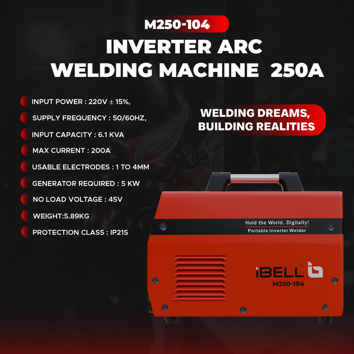 iBELL M250-104, ARC (IGBT) 250A with Hot Start, Anti-Stick Functions, Arc Force Control Inverter Welding Machine