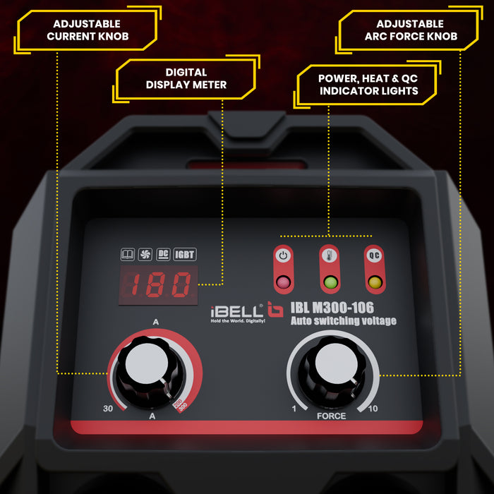 iBELL Dual-phase Heavy Duty Inverter ARC Welding Machine (IGBT) 300A, M300-106  with Hot Start, Anti-Stick Functions, Arc Force Control - 2 Year Warranty