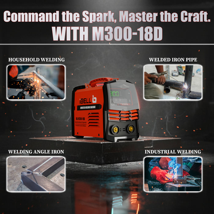 iBELL IBL M300-18D Inverter ARC Welding Machine 300A | IGBT Technology | Adjustable Hot Start, ARC Force & VRD | Lift TIG Mode | Anti-Stick | 1.0–5.0mm Electrode Support | 2-Year Warranty