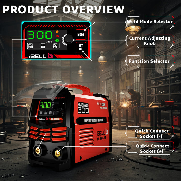 iBELL IBL M300-18D Inverter ARC Welding Machine 300A | IGBT Technology | Adjustable Hot Start, ARC Force & VRD | Lift TIG Mode | Anti-Stick | 1.0–5.0mm Electrode Support | 2-Year Warranty
