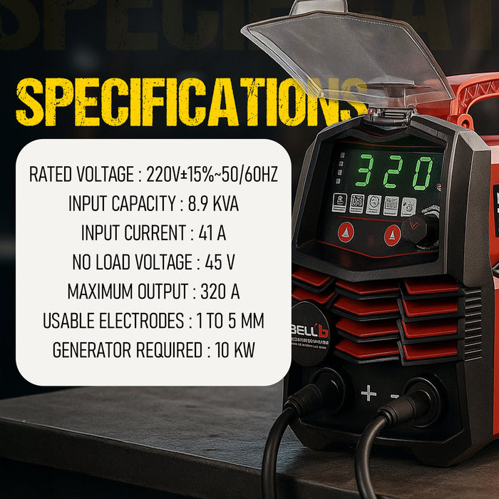 iBELL IBL M320-104D Inverter ARC Welding Machine 320A | Advanced IGBT Technology | Lift TIG Mode | Adjustable Hot Start, ARC Force & VRD | Anti-Stick | 1.0–5.0mm Electrode Support | 2-Year Warranty