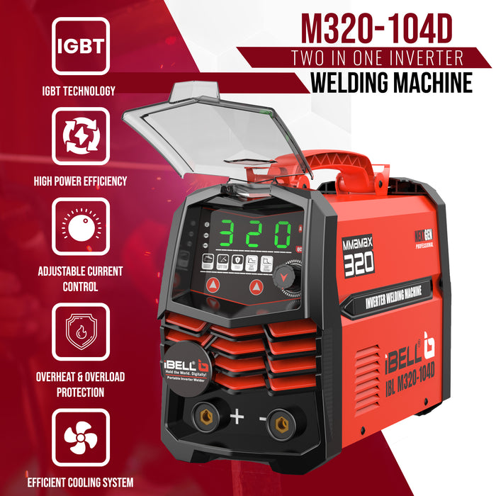 iBELL IBL M320-104D Inverter ARC Welding Machine 320A | Advanced IGBT Technology | Lift TIG Mode | Adjustable Hot Start, ARC Force & VRD | Anti-Stick | 1.0–5.0mm Electrode Support | 2-Year Warranty