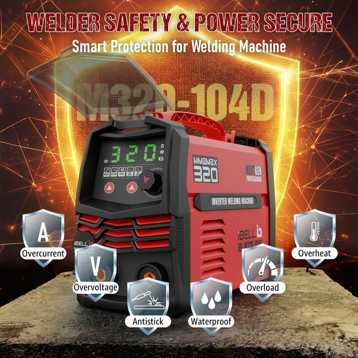 iBELL IBL M320-104D Inverter ARC Welding Machine 320A | Advanced IGBT Technology | Lift TIG Mode | Adjustable Hot Start, ARC Force & VRD | Anti-Stick | 1.0–5.0mm Electrode Support | 2-Year Warranty