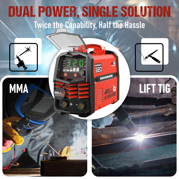 iBELL IBL M320-104D Inverter ARC Welding Machine 320A | Advanced IGBT Technology | Lift TIG Mode | Adjustable Hot Start, ARC Force & VRD | Anti-Stick | 1.0–5.0mm Electrode Support | 2-Year Warranty