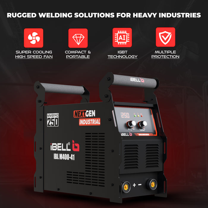 iBELL BLACK IBL M400-41 250A Industrial MMA Inverter Welding Machine | 3 PCB | Advanced IGBT Technology | Hot Start, VRD, ARC Force, Anti-Stick | Electrode 1–5mm | Heavy-Duty Continuous Welding | 1-Year Warranty