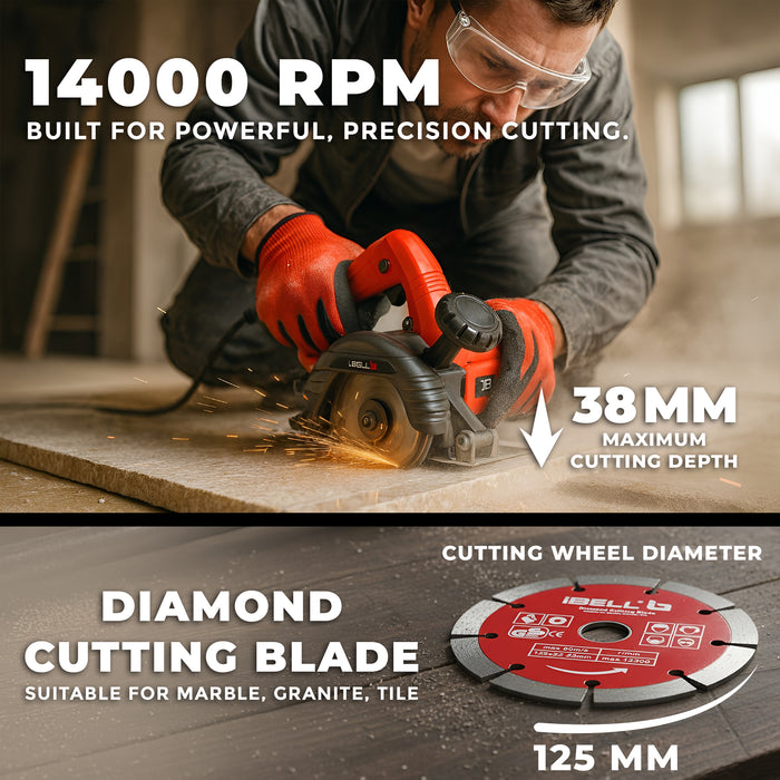 iBELL IBL MC25-60 Heavy-Duty Marble Cutter | 1600W High-Speed Motor | 14,000 RPM | 125mm Wheel Support | 38mm Cutting Depth | Large Stable Base Plate for Precision Cutting of Marble, Granite, Tile & Stone