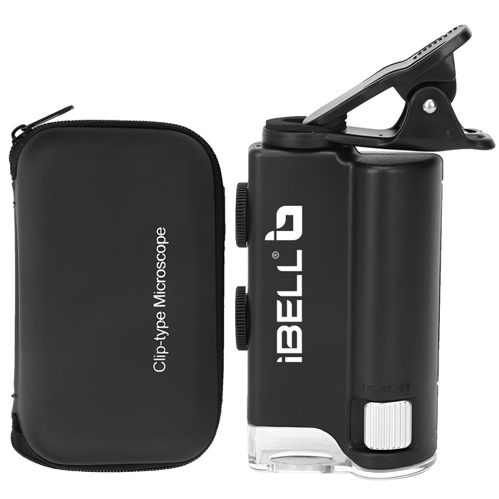 iBELL Professional Pocket Microscope with Phone Clip, 60X–100X Magnification, Optical Glass Lens, LED Illumination, Portable Handheld Microscope for Inspection and Educational Use