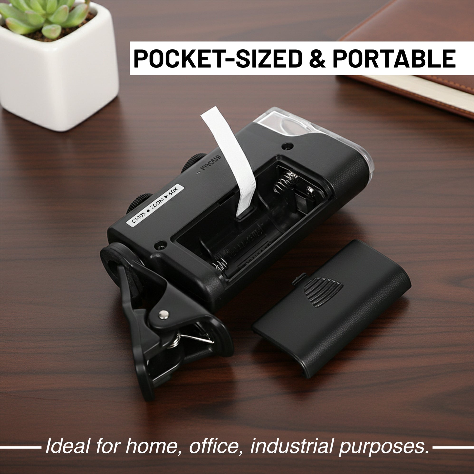 iBELL Professional Pocket Microscope with Phone Clip, 60X–100X Magnifi ...