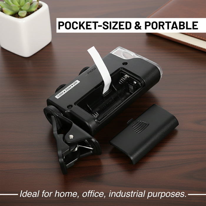 iBELL Professional Pocket Microscope with Phone Clip, 60X–100X Magnification, Optical Glass Lens, LED Illumination, Portable Handheld Microscope for Inspection and Educational Use