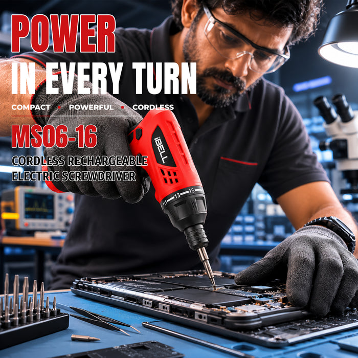 iBELL MS06-16 Cordless Rechargeable Electric Screwdriver 3.6V, 1500mAh Lithium Ion Battery MAX Torque 3.5Nm, 2 Flexible Position and 16 Torque Setting, Front LED and Rear Flashlight- 6 Months Warranty