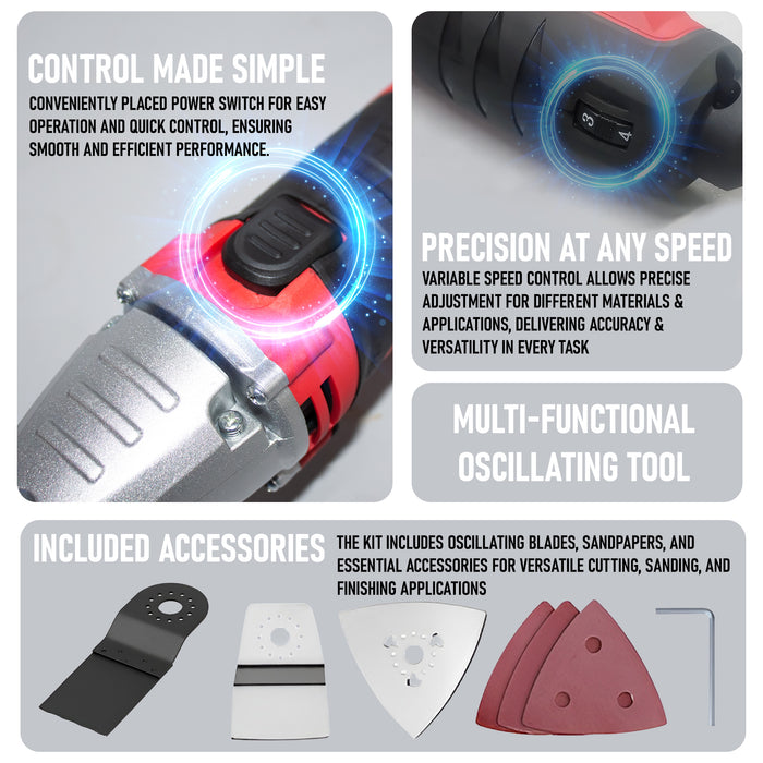 iBELL MT32-28 Multi-Functional Oscillating Tool, 280W Motor, 6-Speed Control 10,000–21,000 SPM, 3.2° Oscillation, Compact Power Tool for Cutting, Scraping, Sanding, DIY & Professional Use – 6 Months Warranty