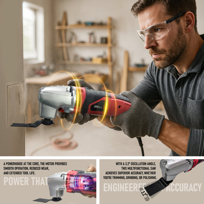 iBELL MT32-28 Multi-Functional Oscillating Tool, 280W Motor, 6-Speed Control 10,000–21,000 SPM, 3.2° Oscillation, Compact Power Tool for Cutting, Scraping, Sanding, DIY & Professional Use – 6 Months Warranty