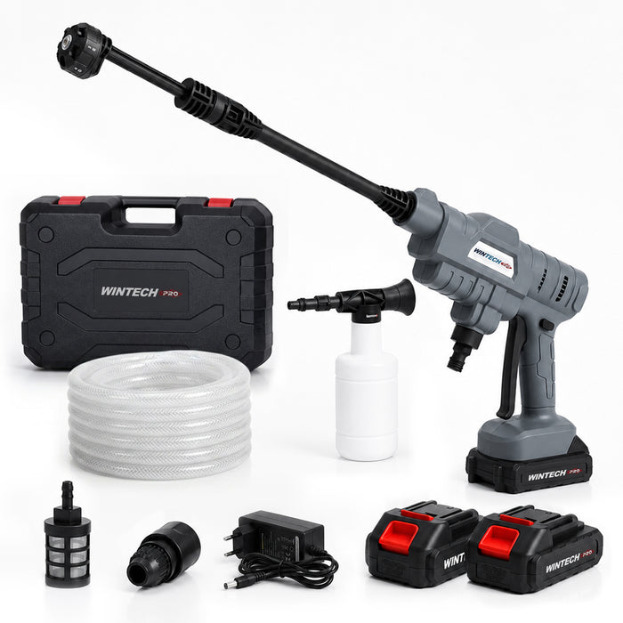 WINTECH PRO 20V Cordless High Pressure Washer, 24 Bar Max Pressure, 3.3L/Min Flow Rate, 2 x 2.0Ah Li-Ion Batteries & Fast Charger, for Car, Fence, Patio, Deck & Bike Cleaning, 6 Months Warranty