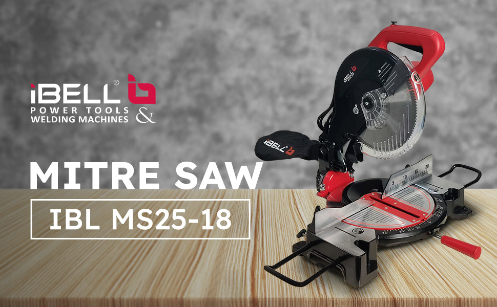 iBELL MS25-18 ,1800W  10 Inch Compound Mitre Saw 6000 RPM With Adjustable Angles & for Heavy-Duty Performance