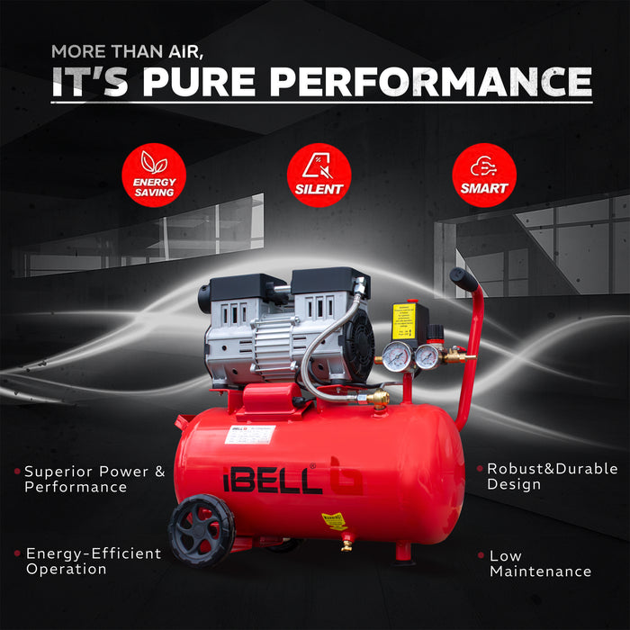 "iBELL IBL OFC25LX 2.0HP Oil-Free Air Compressor | 25L Tank | 115 PSI Max Pressure | 257L/min Air Displacement | 1/4"" Outlet – 6-Month Warranty "