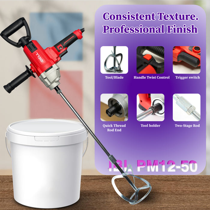 IBELL Handheld Paint Mixer Electric Stirrer Paint Cement Putty Paste Feed Mixer Blender Multipurpose Stirring Machine 1200W