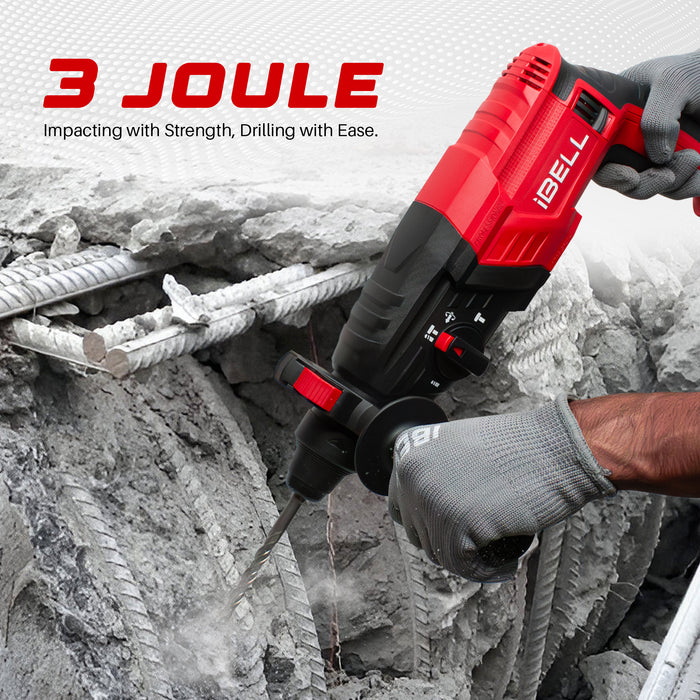 iBELL RH26-26, SDS-Plus, 26MM, 780W Heavy Duty Rotary Hammer Drill, Safety Clutch 3 Functions with Vibration Control, Chisels and Drill Bits with Case - 6 Months Warranty