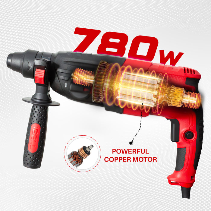 iBELL RH26-26, SDS-Plus, 26MM, 780W Heavy Duty Rotary Hammer Drill, Safety Clutch 3 Functions with Vibration Control, Chisels and Drill Bits with Case - 6 Months Warranty
