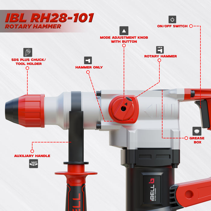 iBELL IBL RH28-101 Heavy Rotary Hammer Core Drill Machine,1000W,750RPM,26MM-6 Months Warranty