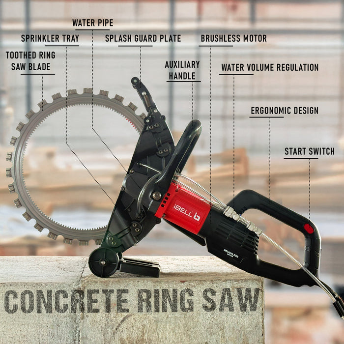 IBL RS50-40 5000W Brushless Concrete Ring Saw with 410mm Blade, 310mm Deep Cutting Capacity and Variable Speed 0–2520 RPM for Masonry & Reinforced Concrete