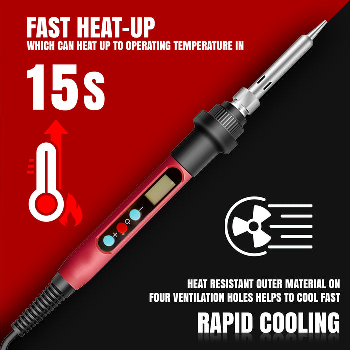 iBELL IBL S60-12 Digital Soldering Iron Kit, 60W Adjustable Temperature 180°C–480°C, LCD Display, Auto Sleep & Auto OFF, °C/°F Switch, Complete Soldering & Desoldering Tool Set