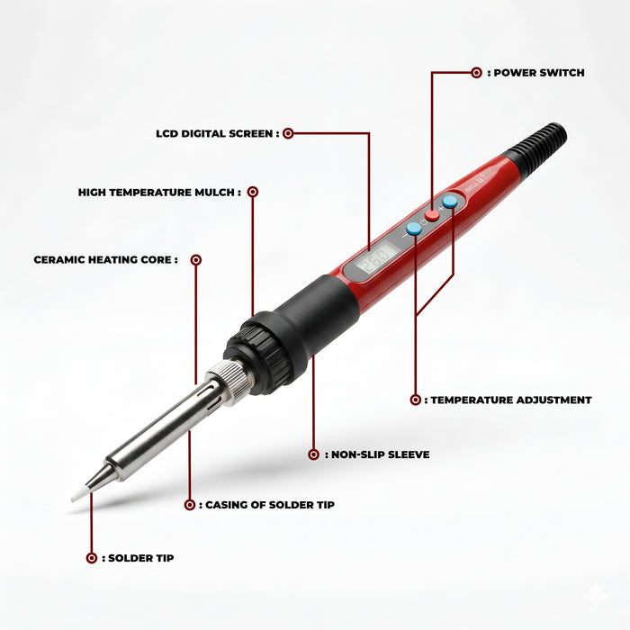 iBELL IBL S60-12 Digital Soldering Iron Kit, 60W Adjustable Temperature 180°C–480°C, LCD Display, Auto Sleep & Auto OFF, °C/°F Switch, Complete Soldering & Desoldering Tool Set
