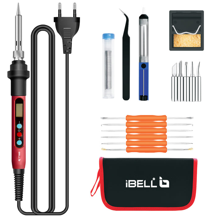 iBELL IBL S60-12 Digital Soldering Iron Kit, 60W Adjustable Temperature 180°C–480°C, LCD Display, Auto Sleep & Auto OFF, °C/°F Switch, Complete Soldering & Desoldering Tool Set