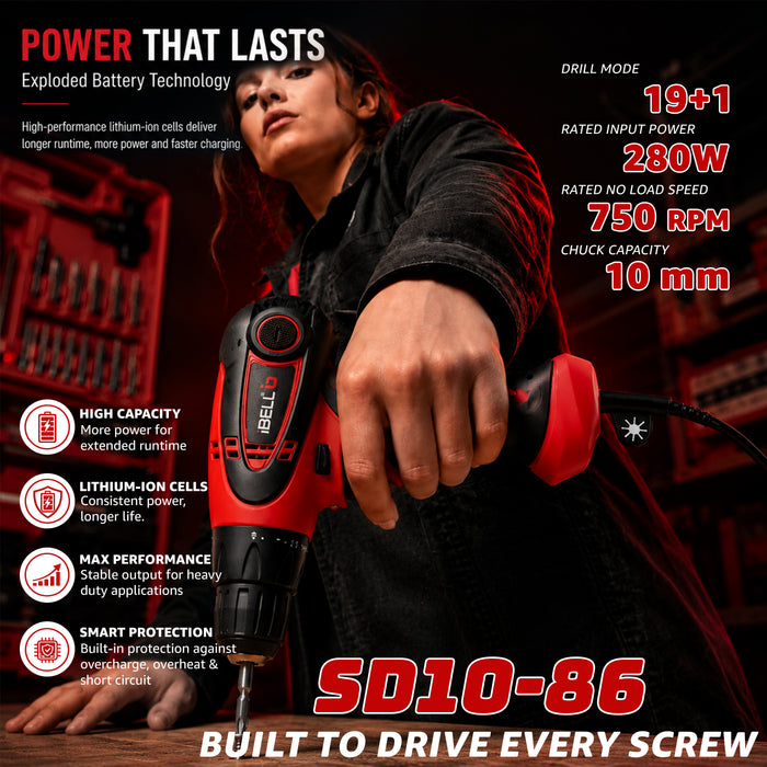iBELL Electric Screwdriver Model: IBL SD10-86,Dia 10MM,280W,750 RPM - 6 Months Warranty